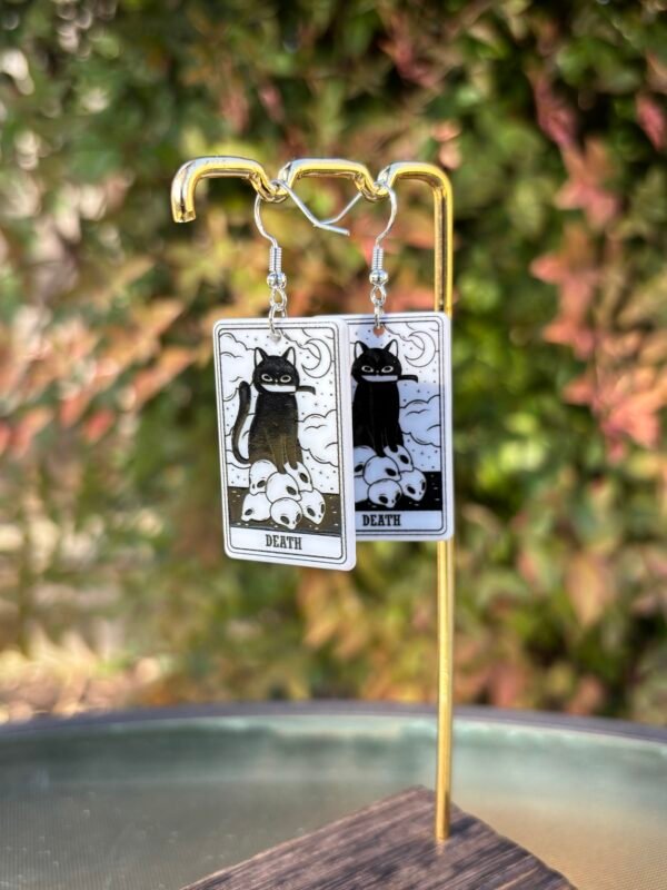 Acrylic Death Cat Tarot Earrings