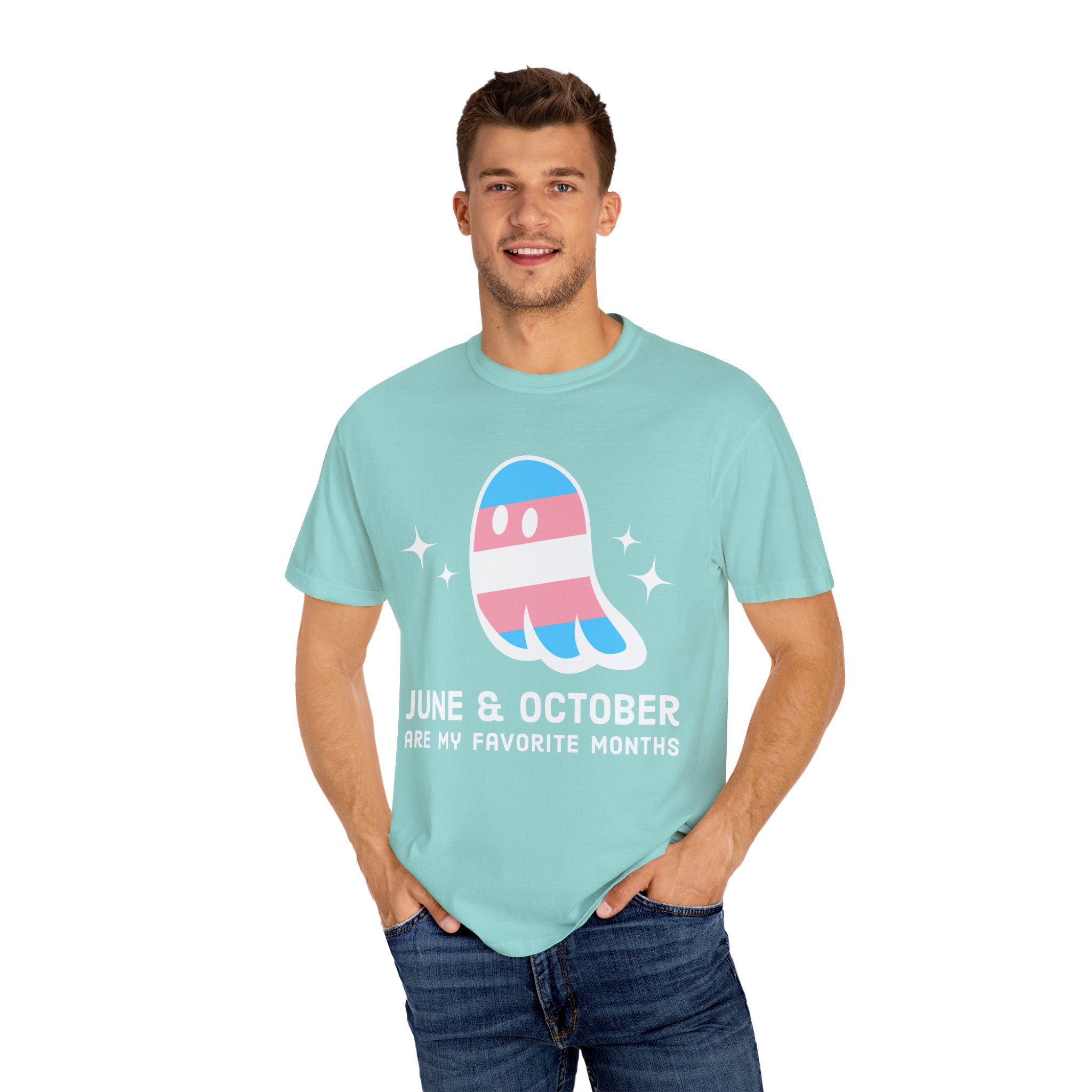 Proud Ghost | June & October Are My Favorite Months | Trans Flag | Unisex Comfort Colors T-shirt - Image 8