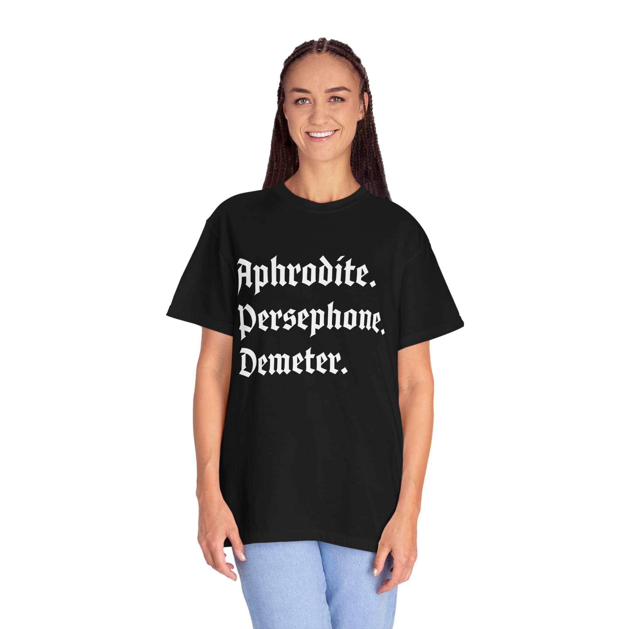 Aphrodite Persephone Demeter | Comfort Colors | Black T-shirt - Image 4