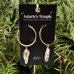 Gold Clear Quartz Hoop Earrings
