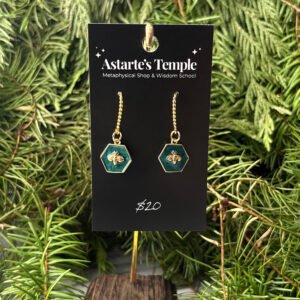 Gold & Dark Green Bee Earrings