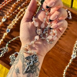 Lilith Goddess Rosary | Rose Quartz and Aura Agate