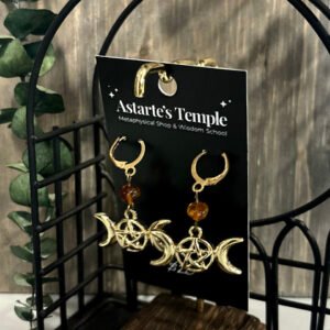 Gold Triple Moon Amber Earrings