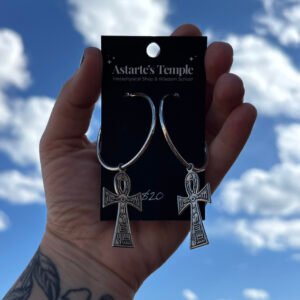 Silver Ankh Hoop Earrings