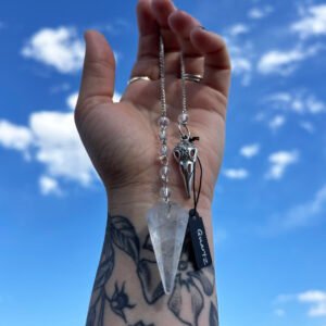 Quartz Handmade Pendulum with Bird Skull Charm